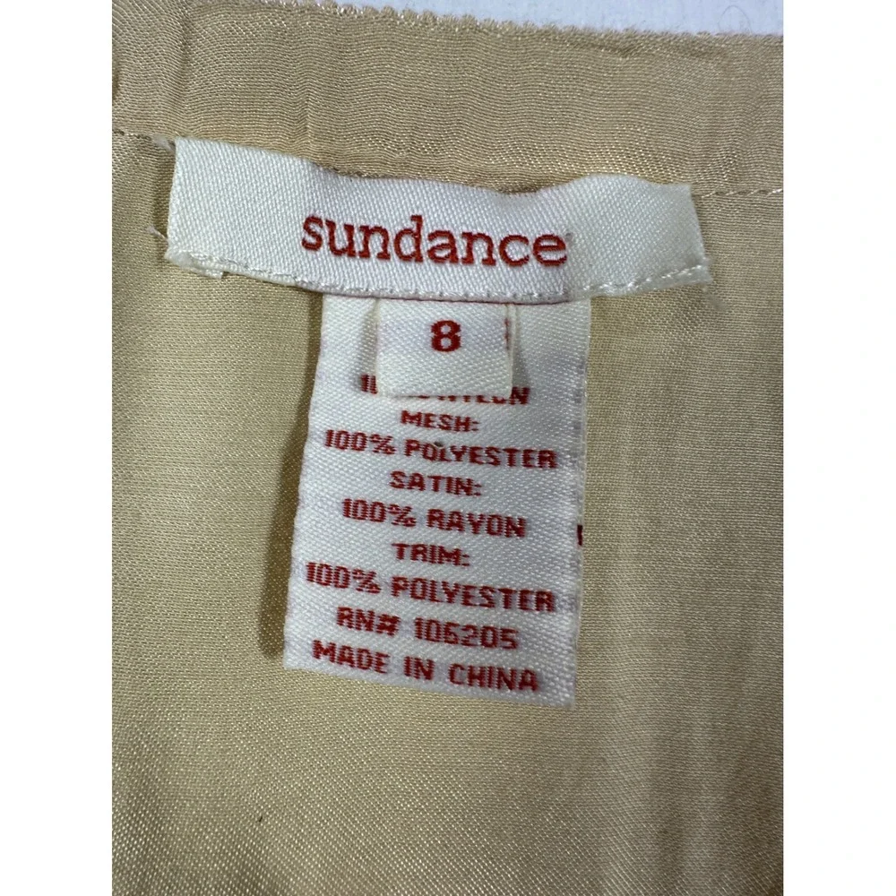 Sundance Lace Satin Lady Jane Blouse Sz 8 Cream Gold Romantic Mesh Peplum Top - Picture 4 of 14